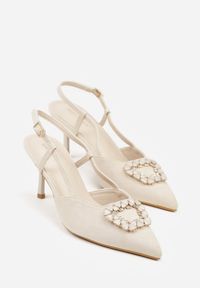 Born2be - Jasnobeżowe Sandały na Szpilce z Cyrkoniową Klamrą Elinvyra. Okazja: na co dzień. Zapięcie: klamry. Kolor: beżowy. Materiał: jeans. Obcas: na szpilce. Styl: casual #7