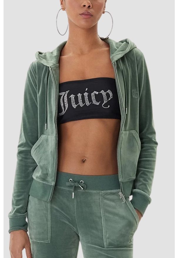 Juicy Couture - JUICY COUTURE Zielona bluza damska Gold Robertson Hoodie, Rozmiar XS. Kolor: zielony