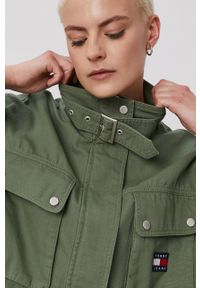 Tommy Jeans Kurtka jeansowa damska kolor zielony przejściowa oversize. Kolor: zielony. Materiał: tkanina, bawełna. Wzór: gładki #4