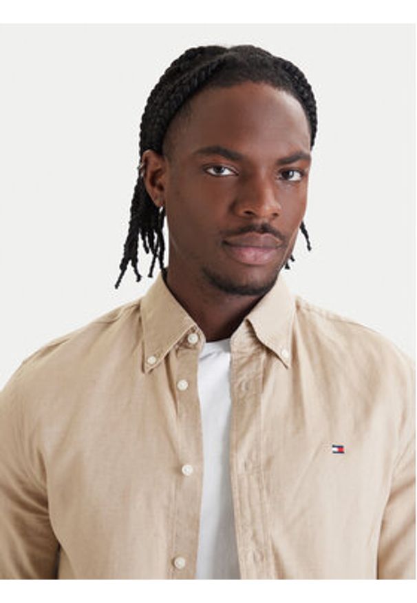 TOMMY HILFIGER - Tommy Hilfiger Koszula MW0MW42450 Beżowy Regular Fit. Kolor: beżowy. Materiał: bawełna, len