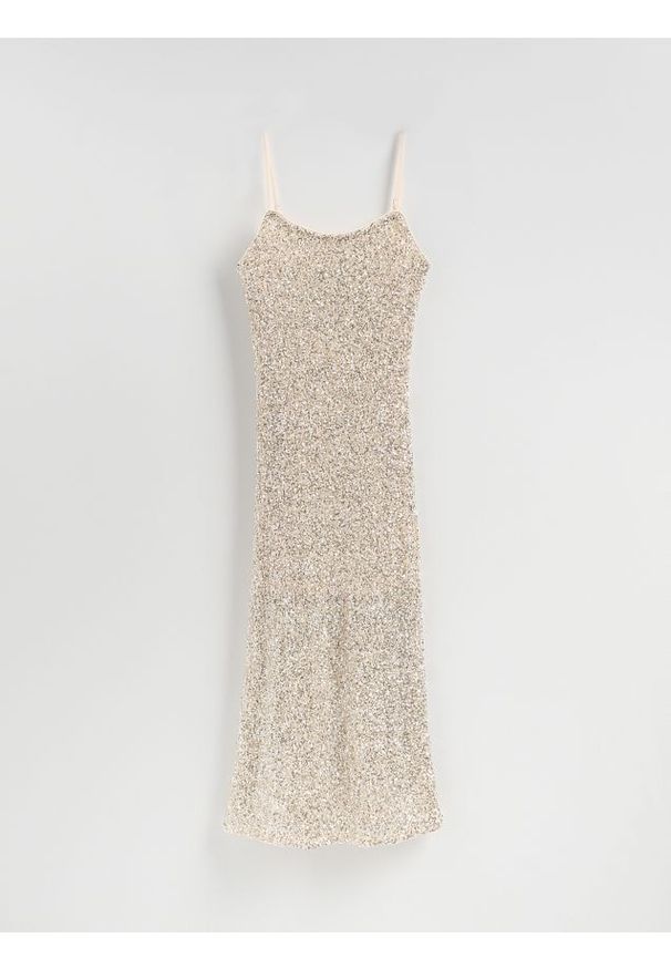 Reserved - Sukienka z cekinami - srebrny. Kolor: srebrny. Materiał: dzianina