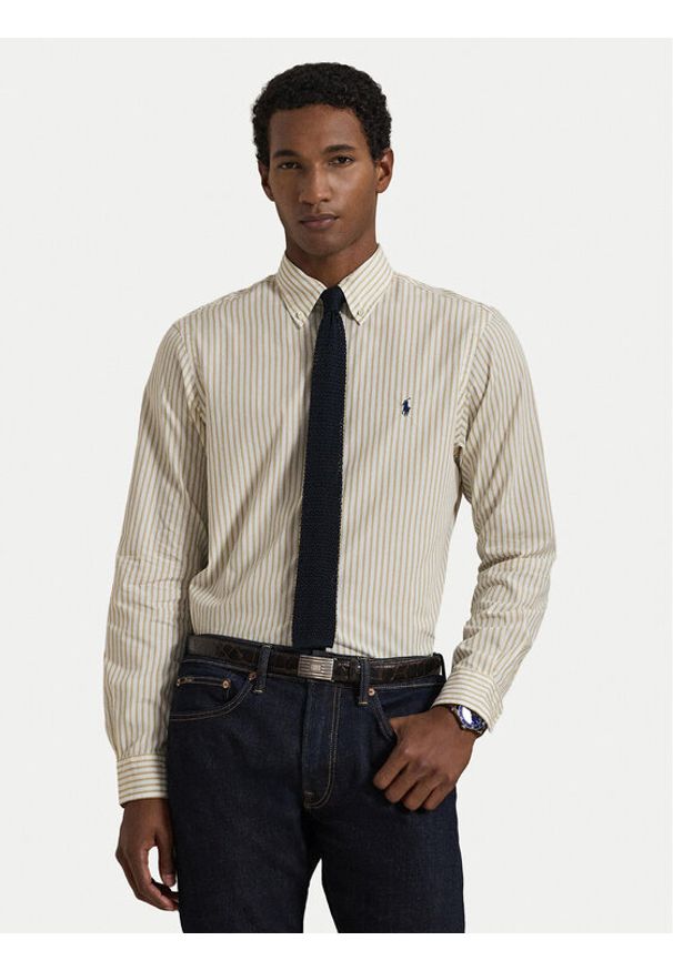 Polo Ralph Lauren Koszula 710B15595007 Beżowy jasny Custom Fit. Typ kołnierza: polo. Kolor: beżowy. Materiał: bawełna