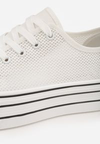 Born2be - Białe Trampki na Grubej Podeszwie z Plecioną Cholewką Nalivera. Okazja: na co dzień. Kolor: biały. Materiał: skóra, jeans. Szerokość cholewki: normalna. Styl: casual, rockowy #3