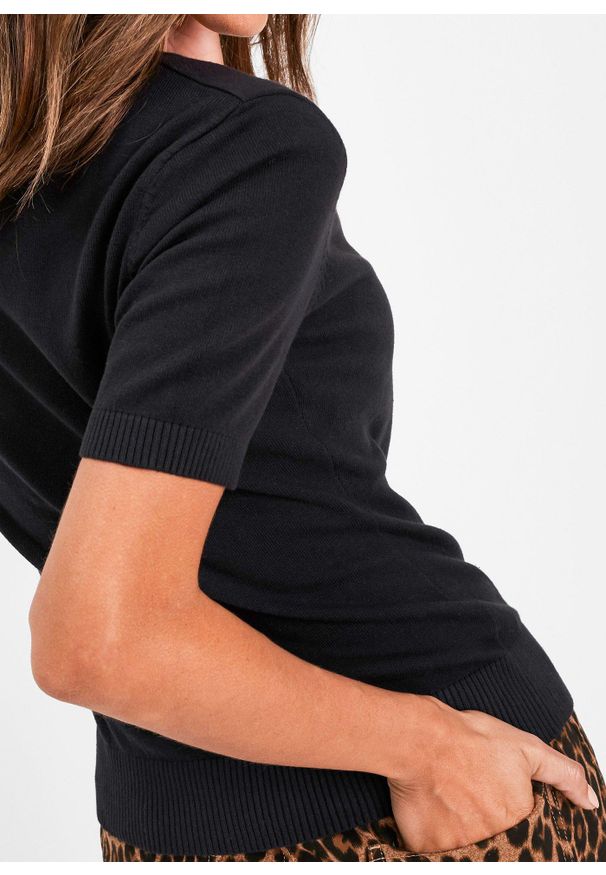 bonprix - Sweter, krótki rękaw. Kolor: czarny. Długość rękawa: krótki rękaw. Długość: krótkie