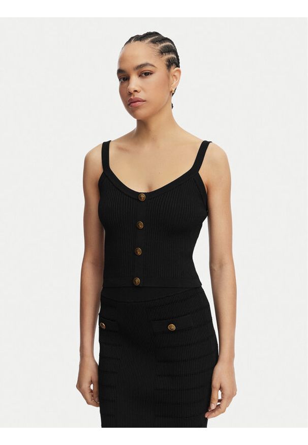 Guess Top W5YR10 Z0130 Czarny Regular Fit. Kolor: czarny. Materiał: syntetyk