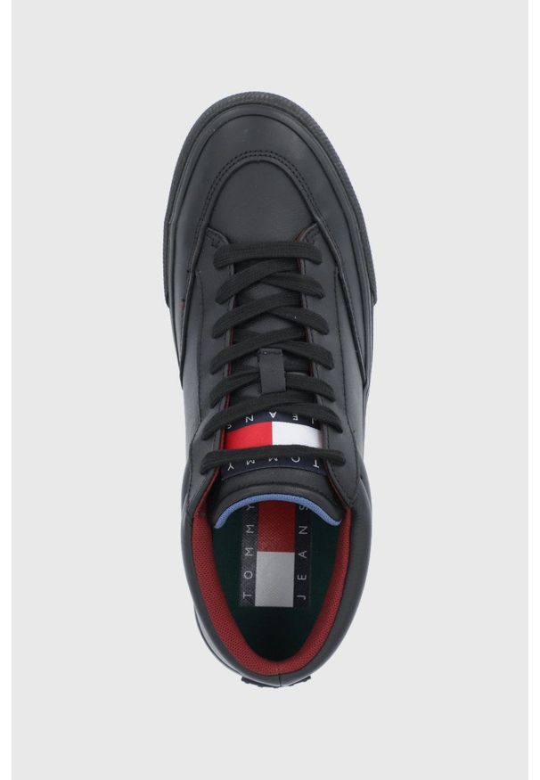 Tommy Jeans Buty skórzane kolor czarny. Nosek buta: okrągły. Zapięcie: sznurówki. Kolor: czarny. Materiał: skóra