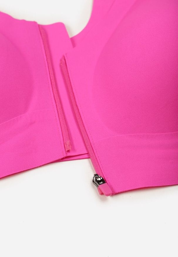 Born2be - Fuksjowy Sportowy Biustonosz z Suwakiem z Przodu Eziline. Kolekcja: plus size. Kolor: różowy. Rodzaj stanika: wyciągane miseczki