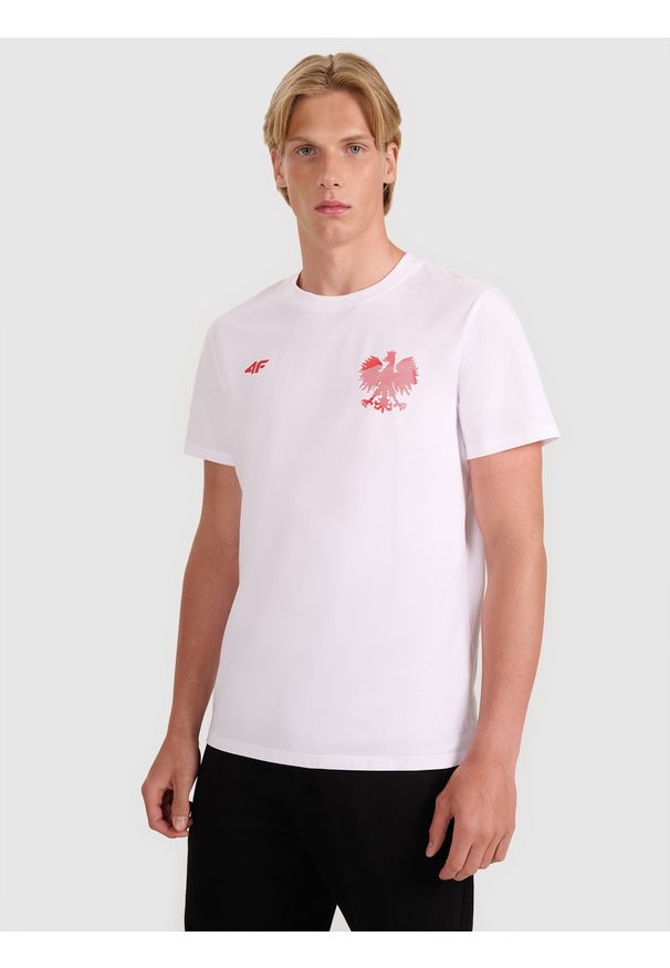 4f - 4F Koszulka kibica męska - biała 3XL. Okazja: na co dzień. Kolor: biały. Materiał: bawełna, jersey, dzianina. Wzór: napisy, gładki, nadruk, ze splotem. Sezon: lato. Styl: sportowy, klasyczny, casual