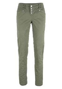 Spodnie z bawełny ze stretchem z efektem kreszowania bonprix oliwkowy. Kolor: zielony. Materiał: bawełna #1