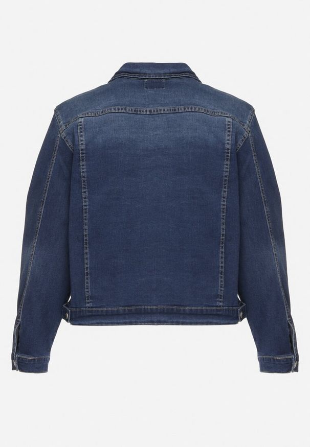Born2be - Niebieska Jeansowa Kurtka z Bawełną Ozdobiona Przetarciami Ziarina. Okazja: na co dzień. Kolor: niebieski. Materiał: bawełna, jeans. Wzór: aplikacja. Styl: klasyczny, elegancki, casual