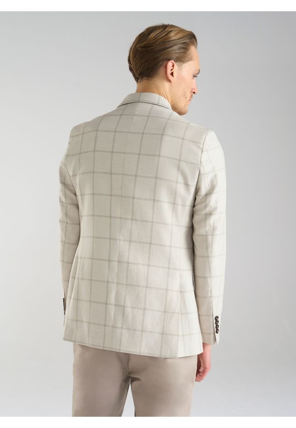 Pako Lorente - PAKO LORENTE – Beżowa marynarka męska w kratę Windowpane. Kolor: beżowy. Materiał: tkanina. Wzór: kratka. Styl: elegancki