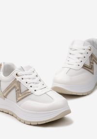 Born2be - Białe Sneakersy na Grubej Podeszwie z Brokatowym Zdobieniem i Sznurowaniem Lavistes. Nosek buta: okrągły. Zapięcie: sznurówki. Kolor: biały. Materiał: materiał. Wzór: aplikacja. Obcas: na obcasie. Wysokość obcasa: niski #3