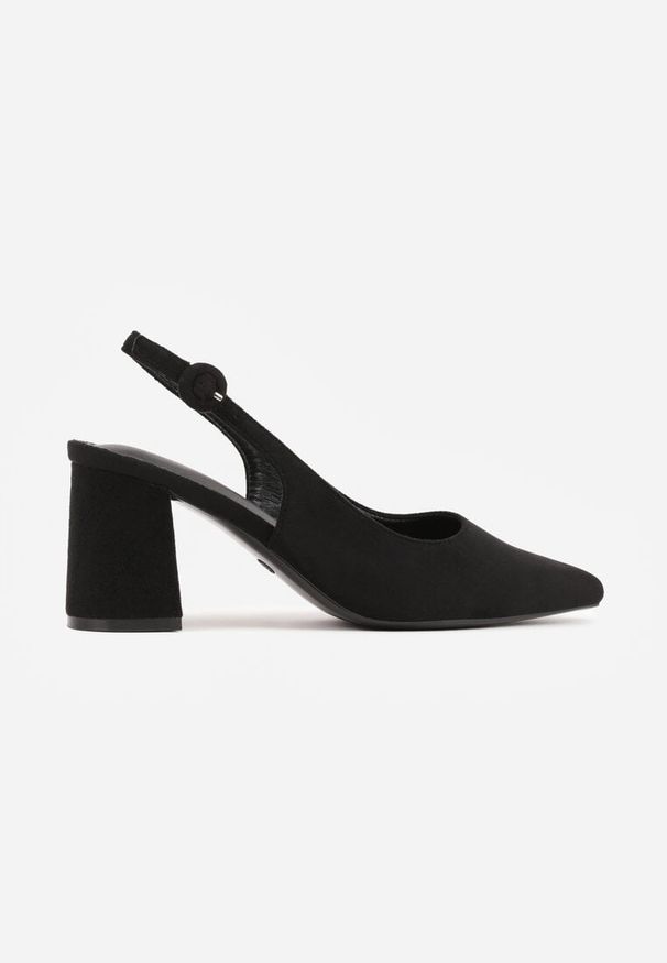 Renee - Czarne Czółenka na Słupku Typu Slingback Tareina. Okazja: na co dzień. Zapięcie: sprzączka. Kolor: czarny. Materiał: prążkowany, jeans. Obcas: na słupku. Styl: casual, elegancki