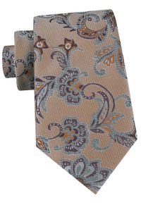 Męski Krawat - Chattier - Jasny Brąz, Wzór w Kwiaty. Kolor: wielokolorowy, brązowy, beżowy. Materiał: tkanina. Wzór: kwiaty. Styl: elegancki, klasyczny, wizytowy #1