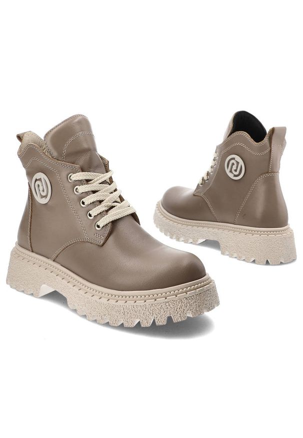 Beżowe Botki Ravini Damskie Codzienne Obuwie. Okazja: na co dzień. Zapięcie: sznurówki. Kolor: beżowy. Materiał: futro, skóra. Sezon: zima. Styl: casual