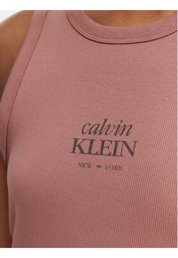 Calvin Klein Jeans Top LV047F239G Brązowy jasny Slim Fit. Kolor: brązowy. Materiał: bawełna