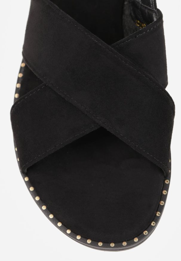 Renee - Czarne Sandały VICES z Imitacji Zamszu ze Skrzyżowanymi Paskami Fontalla. Okazja: na co dzień. Zapięcie: pasek. Kolor: czarny. Materiał: zamsz. Wzór: paski. Sezon: lato. Styl: casual, elegancki