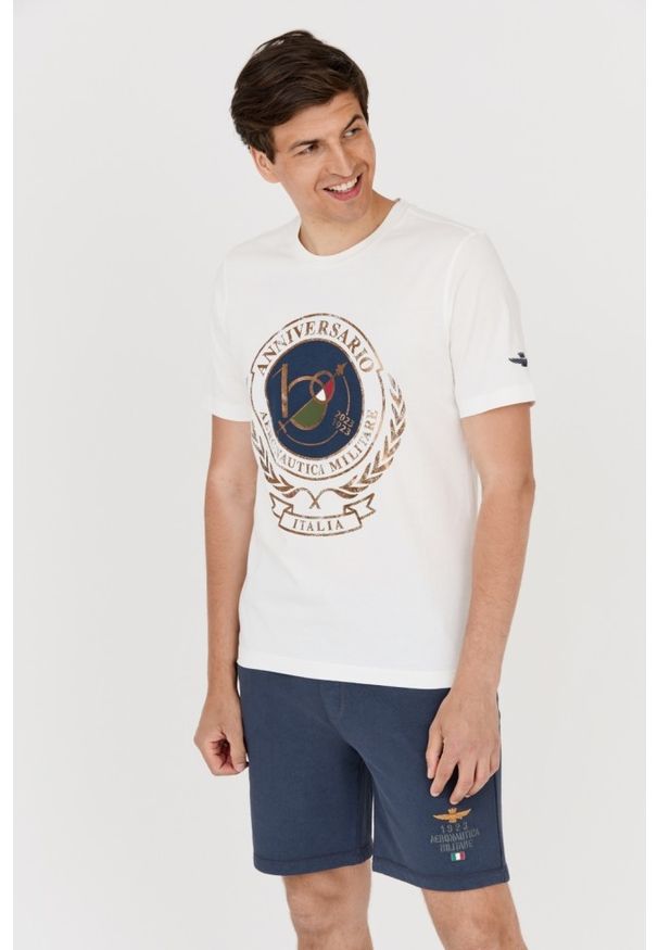 Aeronautica Militare - AERONAUTICA MILITARE Biały bawełniany t-shirt męski, Rozmiar XXL. Kolor: biały. Materiał: bawełna. Długość rękawa: krótki rękaw. Długość: krótkie