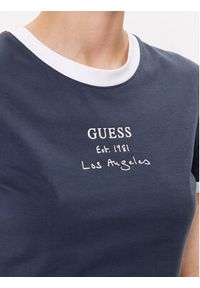 Guess T-Shirt Signature V3GI02 KBNW0 Granatowy Slim Fit. Kolor: niebieski. Materiał: bawełna