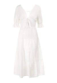 Born2be - Biała Sukienka Galyllis. Kolor: biały. Materiał: bawełna. Wzór: haft. Styl: boho. Długość: midi