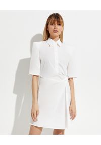 OFF-WHITE - Biała sukienka z kołnierzykiem. Kolor: biały. Materiał: bawełna. Długość rękawa: długi rękaw. Typ sukienki: koszulowe #1