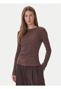 only - ONLY Bluzka Ella 15368469 Brązowy Slim Fit. Kolor: brązowy. Materiał: bawełna #1