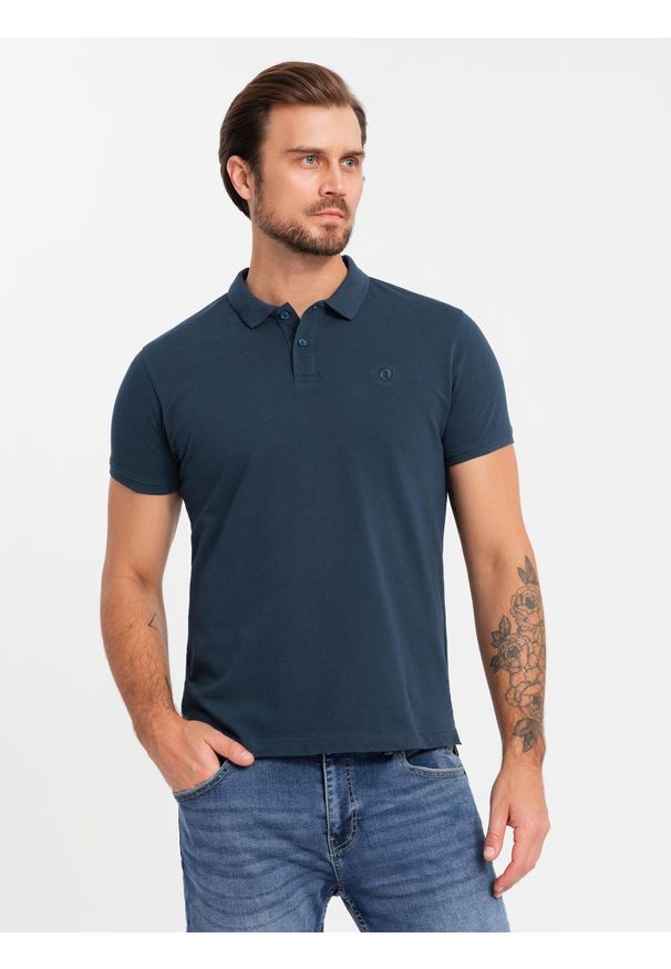 Ombre Clothing - Komplet męskich bawełnianych t-shirtów polo BASIC – czarny/granatowy/biały V1 OM-POBS-0133 - XXL. Typ kołnierza: polo. Kolor: biały. Materiał: bawełna. Wzór: haft. Styl: sportowy, klasyczny