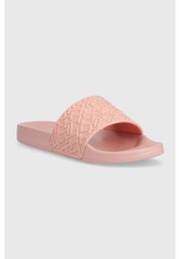 TOMMY HILFIGER - Tommy Hilfiger klapki TH MONOGRAM POOL SLIDE damskie kolor różowy FW0FW06987. Kolor: różowy. Materiał: materiał. Wzór: gładki #2