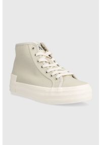 Calvin Klein Jeans trampki VULC FLATFORM BOLD ESSENTIAL damskie kolor beżowy YW0YW01031. Nosek buta: okrągły. Zapięcie: sznurówki. Kolor: beżowy. Materiał: materiał, włókno, guma. Szerokość cholewki: normalna #2