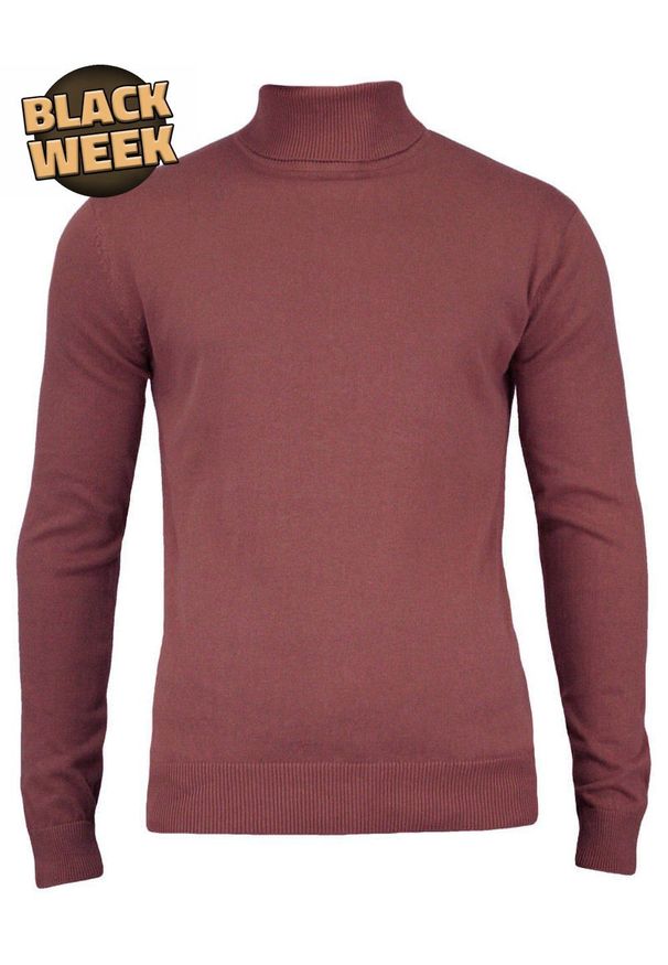 Golf Łososiowy Elegancki Męski, Klasyczny, Zgaszony Różowy -Brave Soul- 100% BAWEŁNA,. Typ kołnierza: golf. Kolor: różowy. Materiał: bawełna. Sezon: zima, jesień. Styl: elegancki, klasyczny