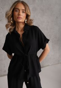 Renee - Czarny Komplet z Wiskozy Spodnie Wide Leg i Bluzka ze Ściągaczem w Talii Daemnell. Kolor: czarny. Materiał: wiskoza #6