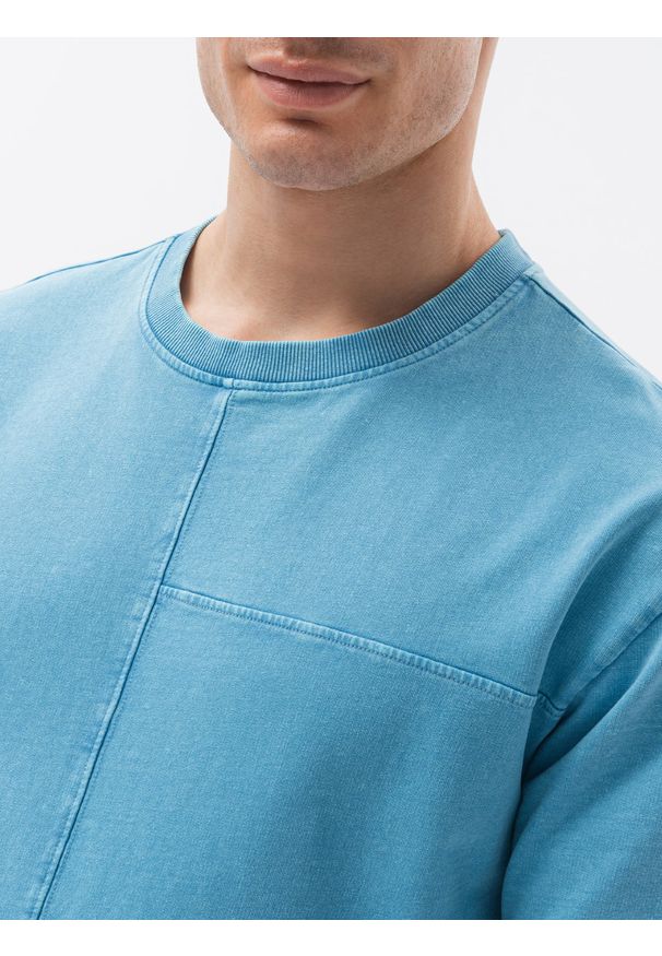Ombre Clothing - T-shirt męski bawełniany S1379 - niebieski - XXL. Kolor: niebieski. Materiał: bawełna. Długość: krótkie. Wzór: geometria