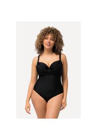 ULLA POPKEN - Damski Kostium kąpielowy drapowanie miękkie miseczki fiszbiny. Kolekcja: plus size. Kolor: czarny. Materiał: elastan, poliamid, materiał