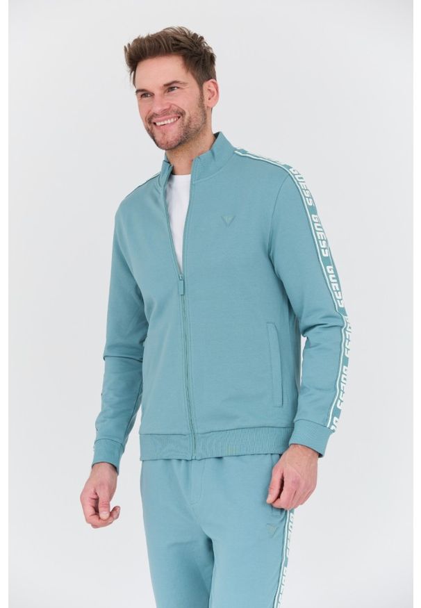 Guess - GUESS Turkusowa męska bluza Full Zip, Rozmiar XL. Kolor: niebieski