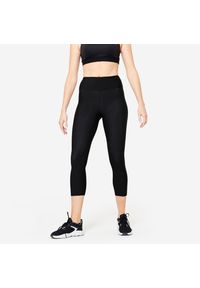 DOMYOS - Legginsy fitness damskie Domyos krótkie. Kolor: czarny. Materiał: materiał, poliester, elastan. Długość: krótkie. Sport: fitness