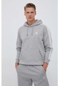 adidas Originals bluza męska kolor szary z kapturem melanżowa. Typ kołnierza: kaptur. Kolor: szary. Materiał: poliester. Długość rękawa: długi rękaw. Długość: długie. Wzór: melanż #1