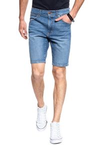 Wrangler - SPODENKI WRANGLER 5 POCKET SHORT WORN BLUE W14CKN079 112126600. Materiał: jeans. Wzór: aplikacja. Styl: klasyczny #9