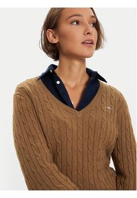 GANT - Gant Sweter 4800101 Brązowy Slim Fit. Kolor: brązowy. Materiał: bawełna