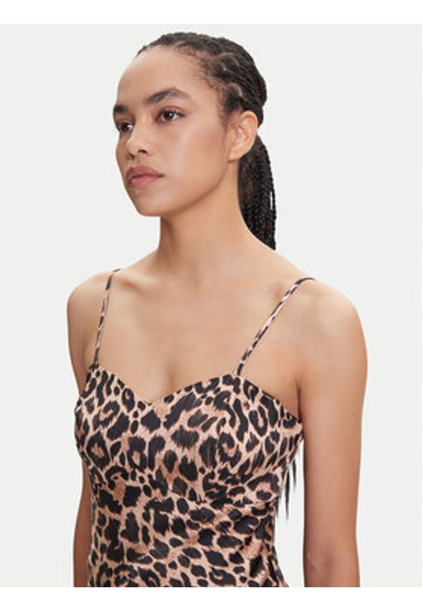 Guess Sukienka wieczorowa W5YK35 WHEZ2 Brązowy Slim Fit. Kolor: brązowy. Materiał: wiskoza. Styl: wizytowy