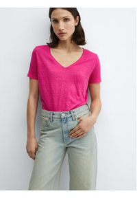 mango - Mango T-Shirt Linito 67006318 Różowy Relaxed Fit. Kolor: różowy. Materiał: len #7