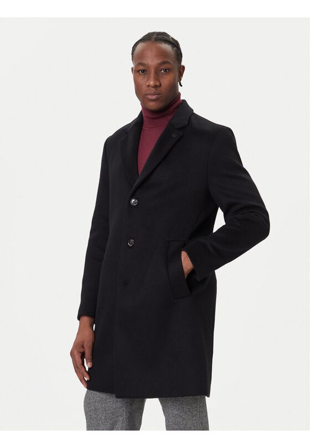 TOMMY HILFIGER - Tommy Hilfiger Płaszcz wełniany MW0MW40768 Czarny Regular Fit. Kolor: czarny. Materiał: wełna