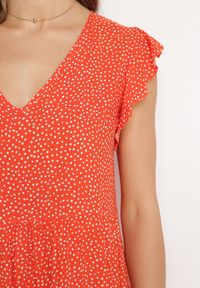 Born2be - Pomarańczowa Bawełniana Sukienka o Rozkloszowanym Kroju w Kropki Giavina. Okazja: na co dzień. Kolor: pomarańczowy. Materiał: bawełna. Wzór: kropki. Typ sukienki: sportowe, rozkloszowane. Styl: casual, sportowy #7