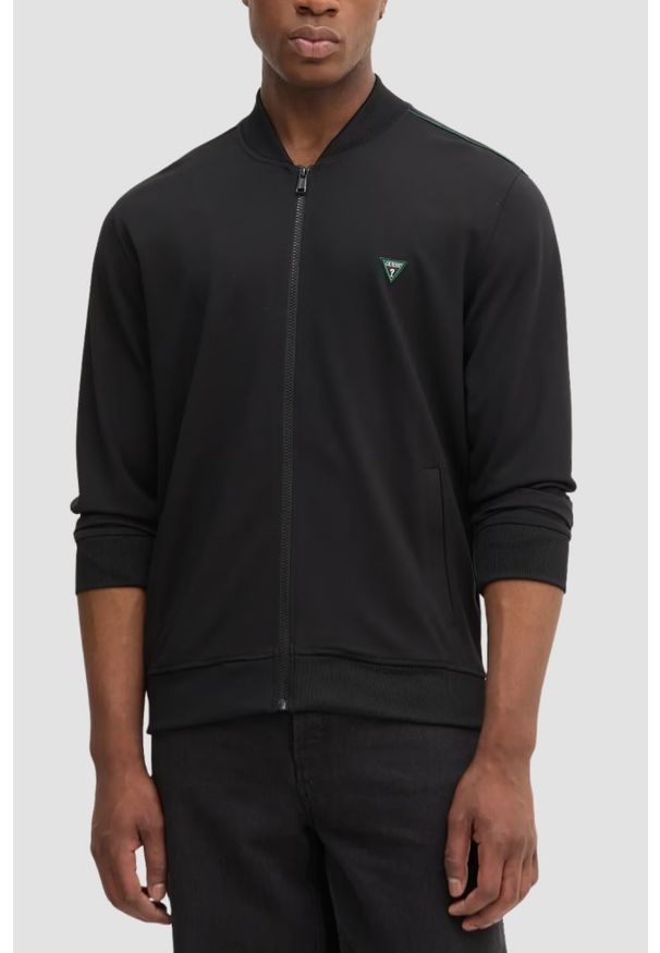 Guess - GUESS Czarna bluza męska rozpinana Truck Interlock, Rozmiar M. Kolor: czarny. Materiał: wiskoza