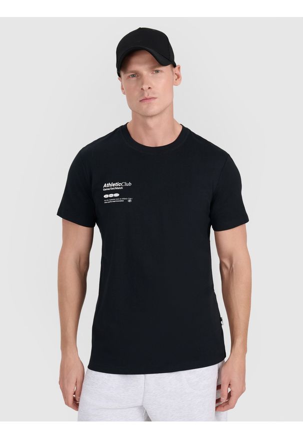 4f - 4F T-shirt regular z nadrukiem męski - czarny L. Okazja: na co dzień. Kolor: czarny. Materiał: jersey, materiał, bawełna. Długość rękawa: krótki rękaw. Długość: krótkie. Wzór: nadruk. Styl: sportowy, klasyczny, casual