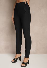 Renee - Czarne Spodnie Typu Skinny High Waist Ozdobione Cyrkoniami Lavilara. Okazja: na co dzień. Stan: podwyższony. Kolor: czarny. Wzór: aplikacja. Styl: elegancki, casual