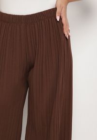 Born2be - Brązowe Szerokie Spodnie z Plisowanej Tkaniny z Gumką w Pasie Cesele. Kolekcja: plus size. Kolor: brązowy. Materiał: tkanina. Styl: elegancki #3
