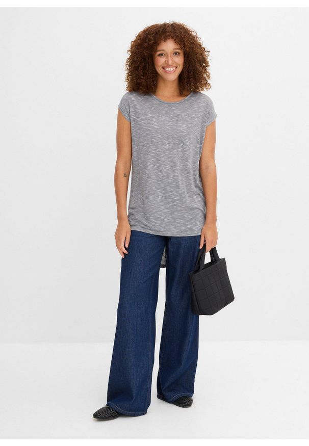 bonprix - Długi shirt z mieszanki wiskozy. Kolor: szary. Materiał: wiskoza. Długość rękawa: krótki rękaw. Długość: długie