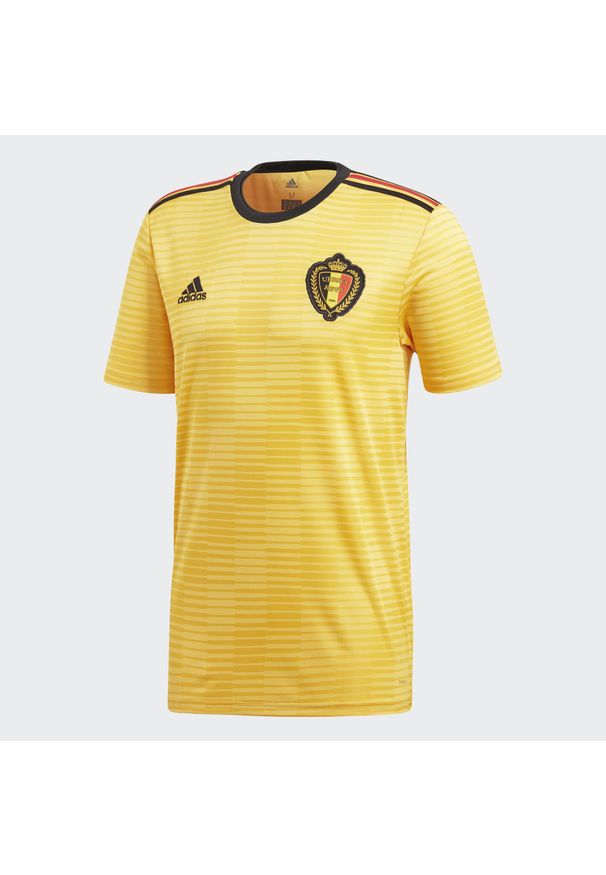 Koszulka piłkarska dla dorosłych Adidas replika Belgia 2018. Kolor: żółty. Materiał: materiał, poliester. Technologia: ClimaCool (Adidas). Sport: piłka nożna