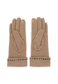 Wittchen - Damskie rękawiczki z przeszyciami i kokardką. Kolor: brązowy. Materiał: wełna. Wzór: aplikacja, haft. Styl: klasyczny #4