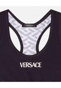 VERSACE - Sportowy top z różowym wzorem Greca. Kolor: czarny. Materiał: materiał. Długość rękawa: na ramiączkach. Styl: sportowy #3